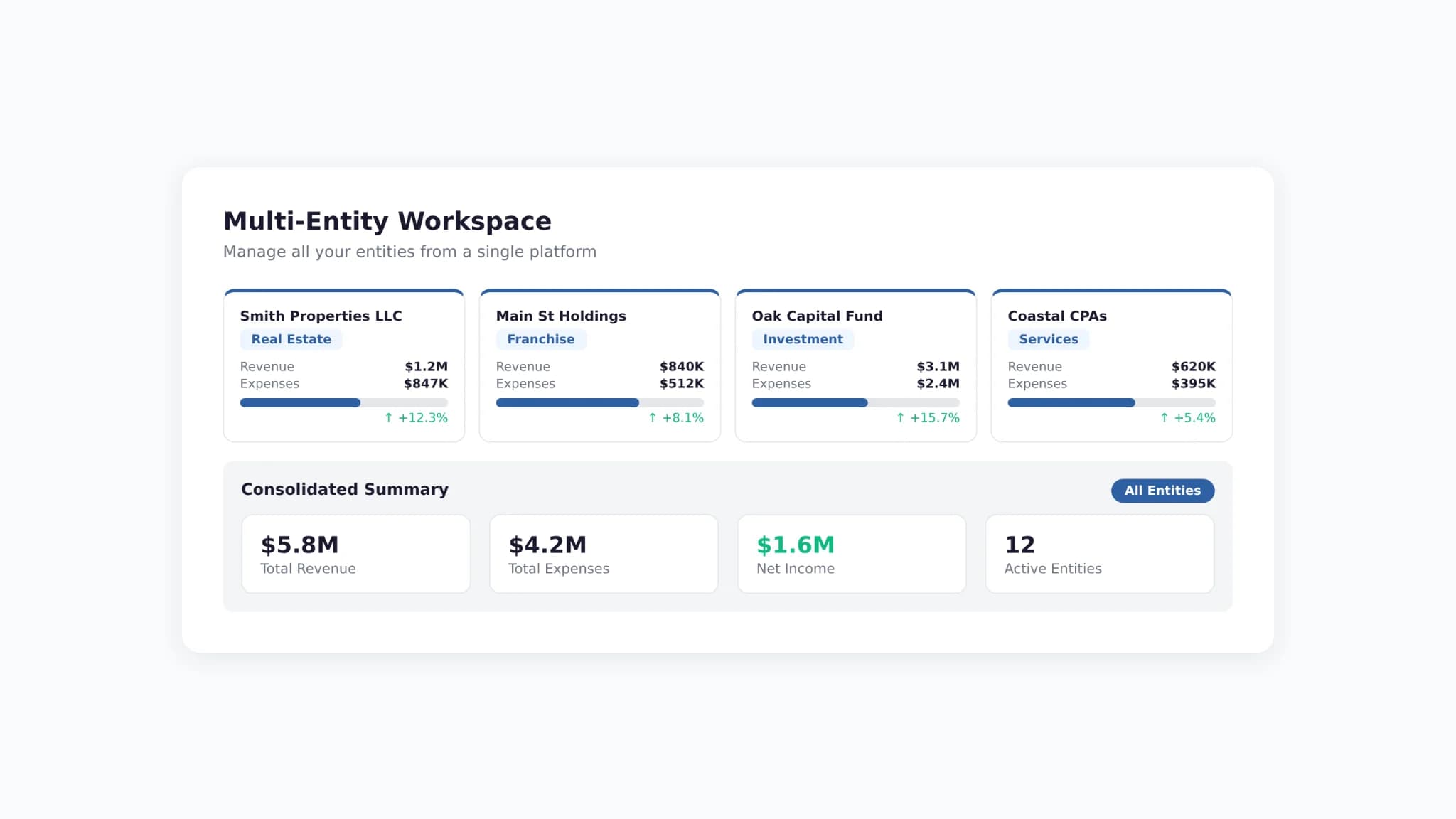 Multi-Entity Workspaces desktop view